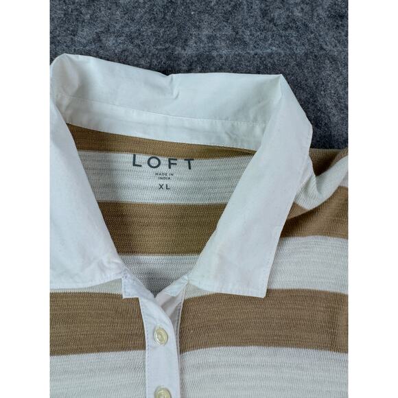 Loft Womens XL‎ Striped Rugby Collared Polo Puff Sleeve Shirt - Picture 2 of 7
